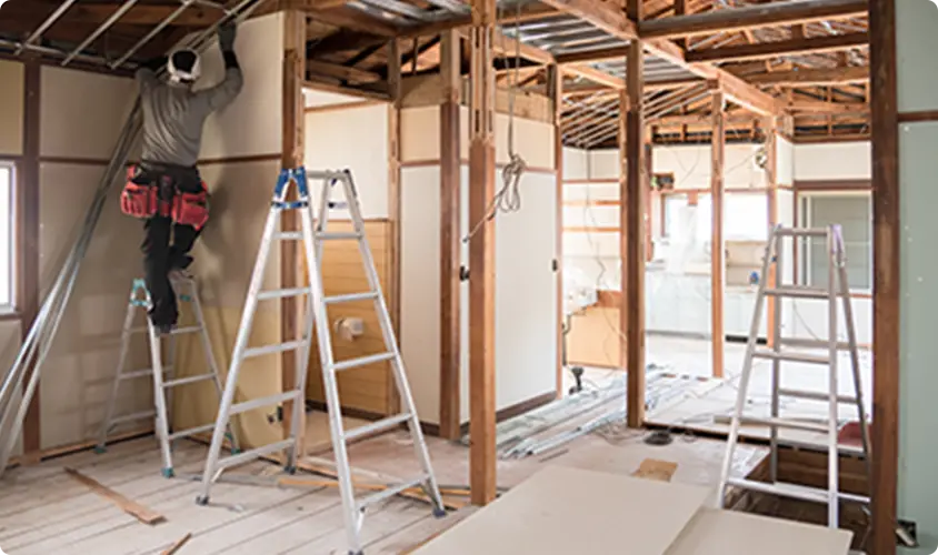 施工方法01：壁撤去による空間拡張を表す画像